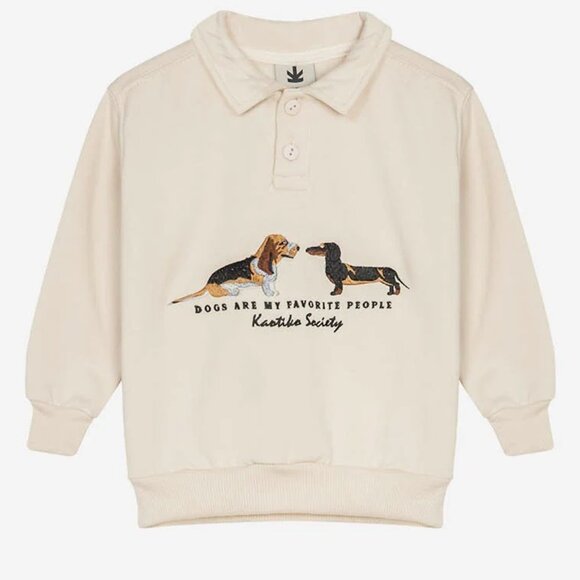 KAOTIKO BCN Spain Women XL Cream Collared Sweatshirt DOGS ARE MY FAVORITE PEOPLE - Picture 1 of 11